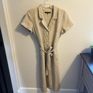 Quince Beige Short Sleeve linen blend shirt dress